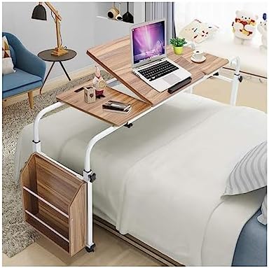 Overbed Table with Wheels, Mobility Table Over Bed, Over Bed Desk Rolling Laptop Desk, Adjustable Desktop Angle and Height, Overbed Trolley Storage Desk