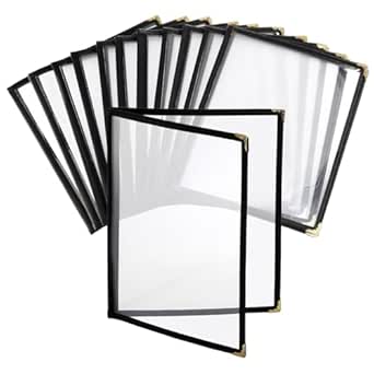 Nicunom 12 Pcak Restaurant Menu Covers, 8.5 X 11 Inch Menu Covers, 2 Page 4 View Transparent Menu Holders for Bar Cafe Restaurant, Double Stitched Edge