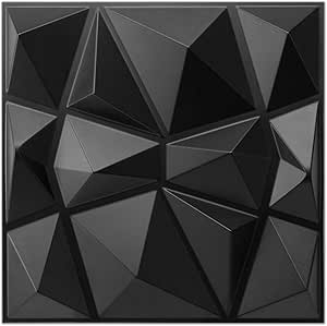 Art3d Decorative 3D Wall Panels in Diamond Design, 11.8"x11.8" Matt Black (33 Pack)