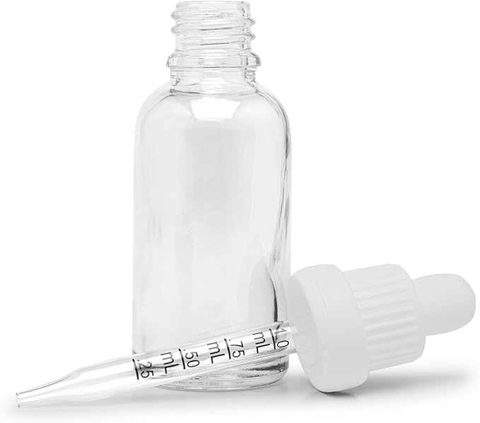 Proper Bottles (120 Pack) 30ml Glass Dropper Bottles w/Measurements & Tamper Proof Lid | Clear Bottle & White Cap | Concentrate, Medicine, Makeup, Supplement or Oil Containers,