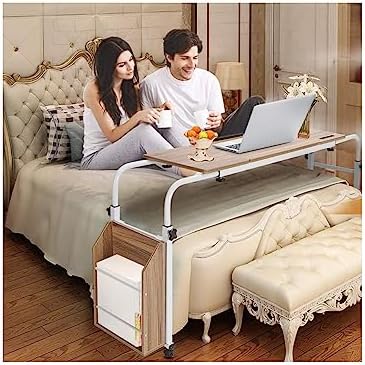 Overbed Table with Wheels, Mobility Table Over Bed, Over Bed Desk Rolling Laptop Desk, Adjustable Desktop Angle and Height, Overbed Trolley Storage Desk