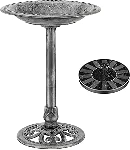 VIVOHOME Polyresin Antique Outdoor Grey Garden Bird Bath and Solar Powered Round Pond Fountain Combo Set