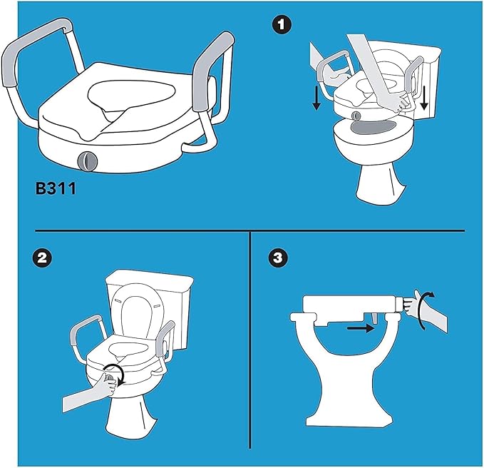 Carex E-Z Lock Raised Toilet Seat with Handles - 5 Inch Toilet Seat Riser with Arms - Fits Most Toilets, White, Toilet Seat Lifter