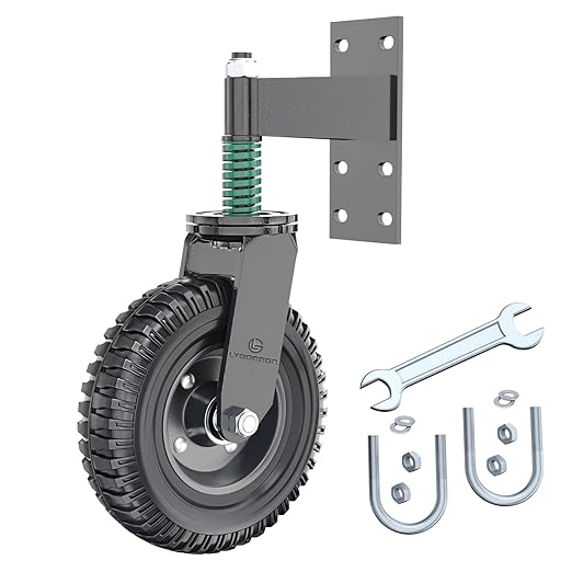 Lygoeege Fence Gate Wheel 8inch for Metal Tube Gate 600lb Capacity 360 Degree Rotating Spring Shock Absorbing Heavy Duty Casters with Screws and Wrenches?Black?