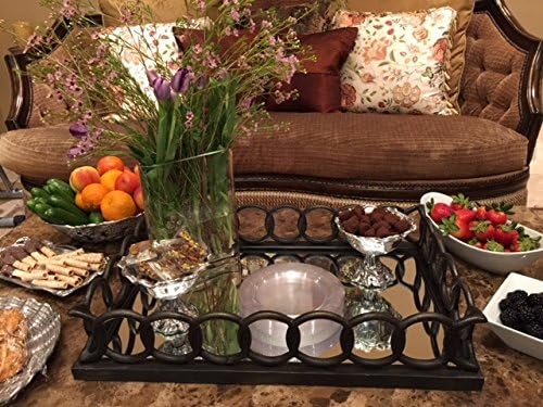 ZUCCOR TMML24 24" X 16" French Rectangle Ottoman Serving Tray with Mirror, Made with Cast Aluminum in Oil Rubbed Bronze Finish, 24 x 16 x 5 63352