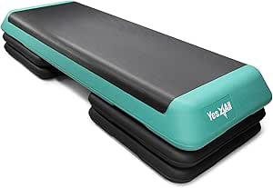 Yes4All Adjustable Aerobic Stepper Exercise Platform with 4 Risers Exercise Step Platform/Aerobic Stepper, X-Large, Black/Green 63348