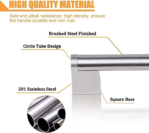 30 Pack 160mm(6-1/4inch) Hole Centers Diameter 14mm Stainless Steel Boss Bar Kitchen Cabinet Door Handles and Pulls Cabinet Knobs Length 197mm(7.88inch) Brushed Nickel