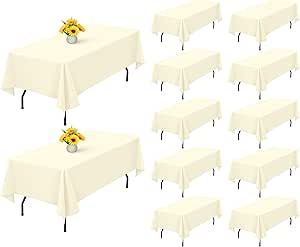 Showgeous 12 Pack Table Cloth Beige Tablecloth 60 x 126 Inch Table Clothes for 8 Foot Rectangle Tables, Wrinkle Resistant Washable Polyester Table Cover for Wedding Parties Banquet Dining