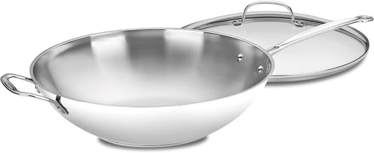 CUISINART 726-38H Chef's Classic Stainless 14-Inch Stir-Fry Pan with Helper Handle and Glass Cover, Silver 63092
