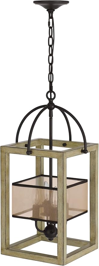 Cal Lighting FX-3781-4 Palencia Rubber Wood Chandelier with Organza Shade, Distressed Oak