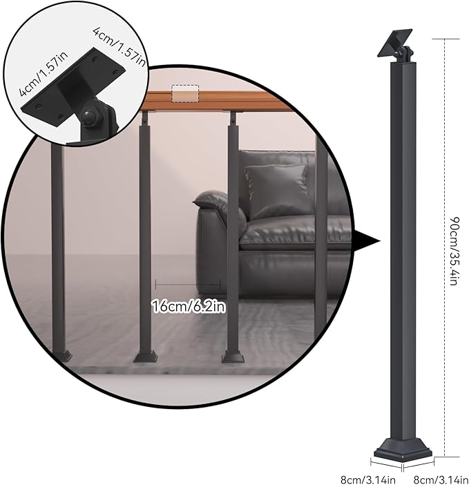 MM MELISEN Indoor Stair Railing Kits, Black Metal Baluster Posts, with 270° Adjustable Railing Spindles, for Steps, Balconies, Staircases, Decks, Patio Stairs and Outdoor Decor. (Height: 35.43 in)