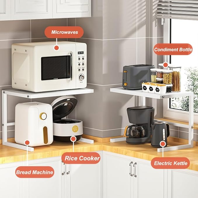 Microwave Oven Rack 2-Tier Kitchen Counter Shelf Metal Storage Organizer Stand for Space Saving Tableware, Kitchen Organizer