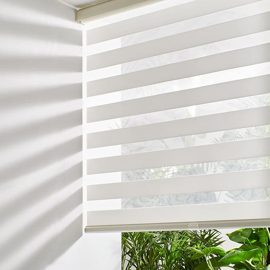 Persilux Cordless Zebra Blinds for Windows Free-Stop Window Shades (27" W X 72" H, White) Dual Layer Light Control for Day and Night, Light Filtering Sheer Shades for Home, Bedroom, Easy to Install