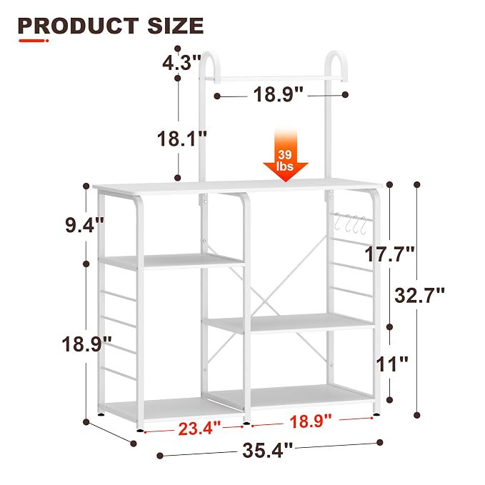 SogesHome Microwave Carts Microwave Stand Kitchen Baker's Rack Workstation with Storage Shelf, White