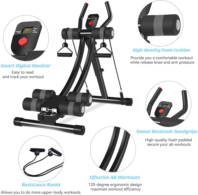 WINBOX AB Workout Equipment, Height Adjustable Ab Machine for Abdominal Exercise and Strength Training, Home Gym Machine with Resistance Bands