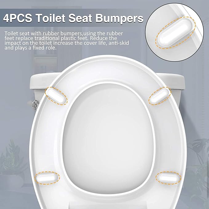 Round Toilet Seat Slow Quiet Close Seat Cover Fit Standard Round Toilet White Toilet Seat with Metal Inserts Easy to Install, Non-slip Seat with Rubber Bumpers Provides Comfort Relieves Pressure Point