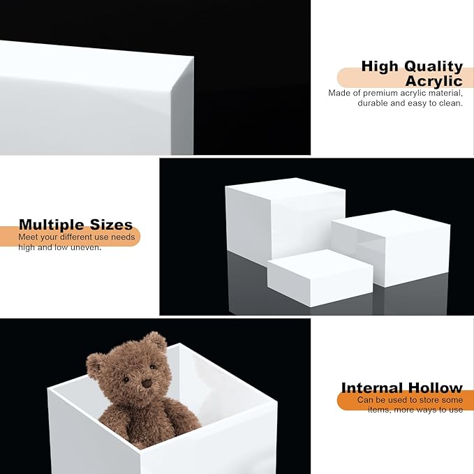 DILIBRA 6PCS Buffet Risers, Food Risers for Buffet Table with Hollow Bottoms, Small Size White Acrylic Cube Display Nesting Riser Stand for Display Small Cake Figures Collectibles Jewelry 6"x7"x8"