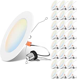 LVWIT 6 Inch 5CCT LED Downlight, 10W 1000 Lumens Dimmable, IC Rated Retrofit LED Recessed Lighting, 24 Pack (2700K/ 3000K/ 4000K/ 5000K/ 6000K- 5CCT)