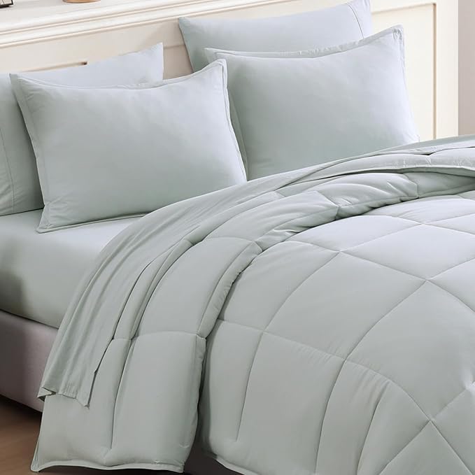 Twin Comforter Set 5 Pieces Bed in A Bag, Washed, Kids Bedding Comforter Sheets Pillowcases & Shams, for Twin Size Bed - Mineral