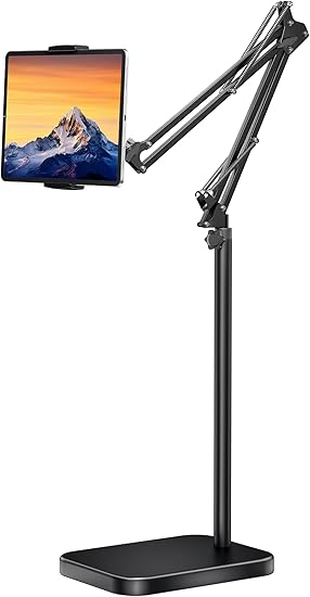 BluuSuuk Tablet Floor Stand with 5Kg Stable Base - Adjustable Height Stretchable Arm Swivel Holder Mount, Compatible with iPad Pro Air Mini 12.9/9.7, Kindle, Galaxy Tab, Cell Phones (4.7''-13'')