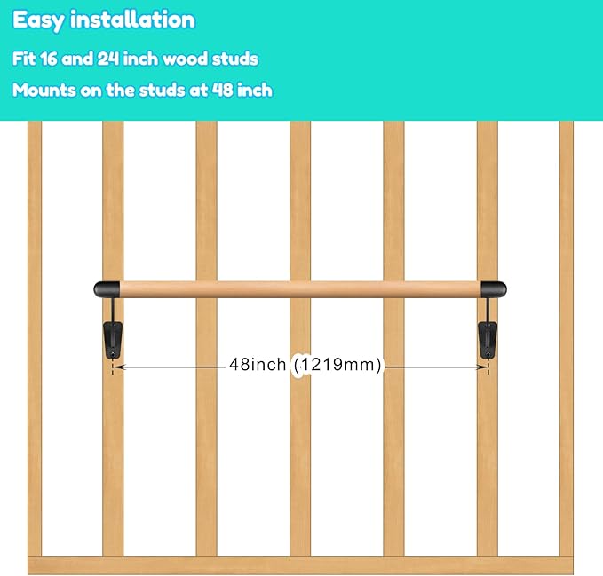 SELEWARE Ballet Barre for Drywall Stud Mount Wood Ballet Bar Wall Mount Dance Bar Traditional Ballet Barre System for Home Barre Movements Body Stretch 1.5 inch Dia 4 ft Long