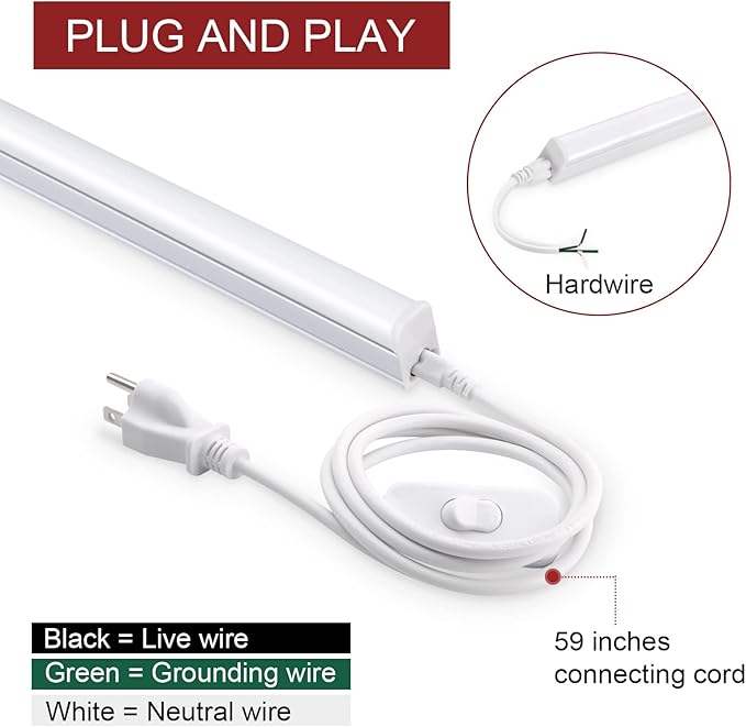 Kihung (8 Pack) LED Shop Light 2FT, 10W 1100LM 6500K (Super Bright White), LED Under Cabinet Lighting and T5 LED Tube, Frosted Cover, Linkable