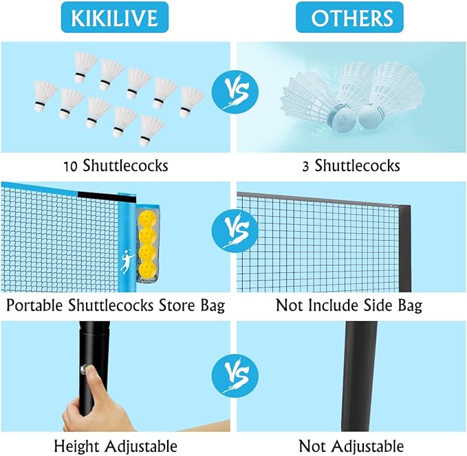 KIKILIVE Portable Badminton Net Set & Pickleball Net Set, 3/5FT Adjustable Height, with Volleyball & Pickleball Paddles & Badminton Rackets, for for Tennis Soccer Volleyball Indoor Outdoor Games