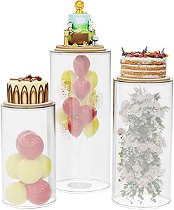 Cylinder Pedestal Stands, 3Pcs Round Cylinder Tables for Parties, Clear Cylinders Stands for Party, Acrylic Pedestal Display Plinth Pillars Dessert Table for Dessert Cake, 35.4",29.5",23.6"