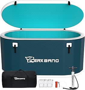 TIGERXBANG Inflatable Cold Plunge Ice Bath Tub, Water Chiller Compatible, 124 Gallon Portable for Athletes and Enthusiasts (Premium Green-Pro)