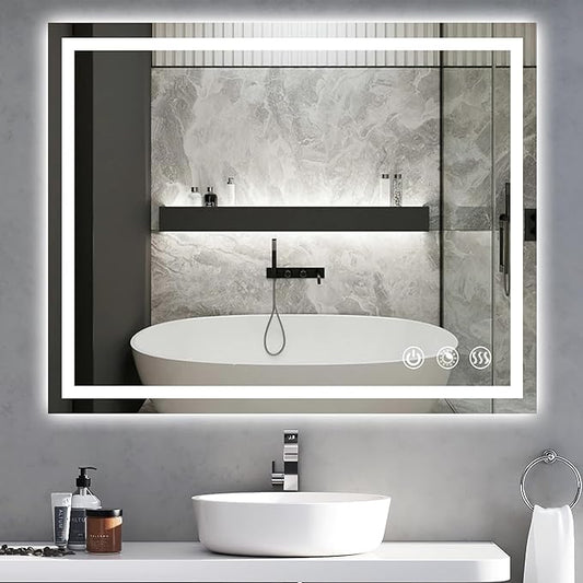 AXOTEXE 40”x32” LED Mirror for Bathroom,3 Color Temperature,Dimmable Wall Mounted LED Bathroom Mirror,Anti Fog, Shatterproof LED Vanity Mirror with Light (Vertical/Horizontal)