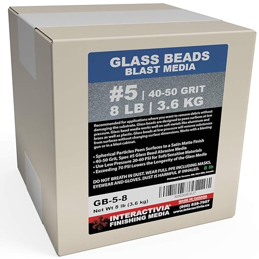 #5 Glass Beads - 8 lb or 3.6 kg - Blasting Abrasive Media (Coarse to Medium) 40-50 Mesh or Grit - Spec No 5 for Blast Cabinets Or Sand Blasting Guns - Large Beads for Peening and Finishing