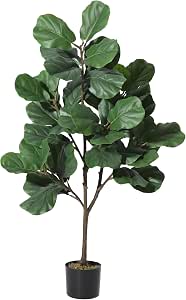 Artificial Fiddle Leaf Fig Tree:4FT Tall Faux Ficus Lyrata Plant Fake Fig Trees Realistic Green Silk Large Leaves