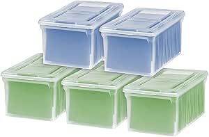 IRIS USA File Box File Organizer Plastic File Box w/ Hinged Latching Lid for Letter/Legal File, BPA-Free Plastic Storage Bin Tote Organizer, Stackable and Nestable, Pearl 42 L (44 US Qt) 4Pack