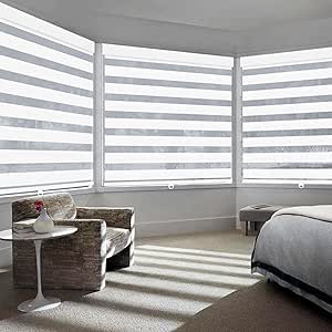 Cordless Zebra Blinds for Windows Blackout,White Zebra Roller Blinds,Window Blinds and Shades Day and Night,Dual Layer Shades,Light Filtering Privacy Roller Window Shades,52" W x 72" H