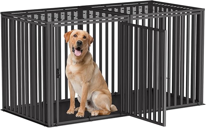 LURIVA Steel Tube Heavy Large Dog Crate with Mat Base, 48"x27" H Dog Crates for Medium Large Dogs, Big Dog Cage, Dog Kennel, Puppy Dog Playpen with Top, Pet Cage, Indoor, Black2