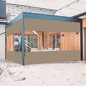 Ezcasch 17 Oz Outdoor Vinyl Curtain, Outdoor Clear Panel Curtain, Weather Resistant Outdoor Curtain for Pergola, Porch, Gazebos, with Rustproof Grommets (10'H x 10'W, Beige)