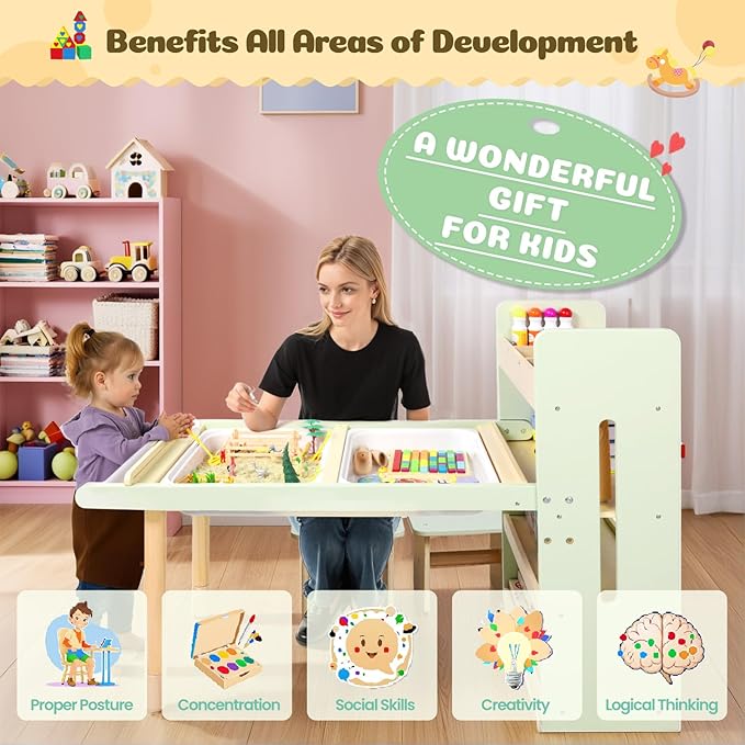 Kids Sensory Table and Chairs Set, Sand & Water Table for Kids Ages 3+