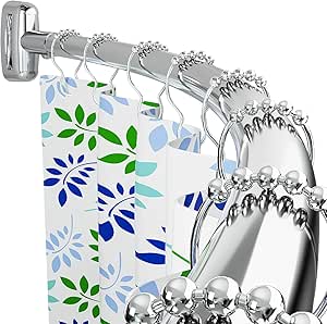 Curtain Rod, 45-72 Inches Adjustable Curved Shower Rod, Rustproof Round Never Fall Shower Rods for Bathroom, Telescoping Design, Need to Drill, Silver