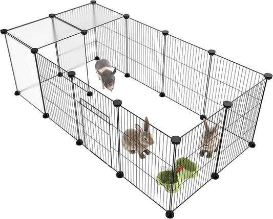 HOMIDEC Pet Playpen,Small Animal Cage DIY Wire Fence with Door for Indoor or Outdoor Use,Portable Yard Fence for Small Animal,Puppies,Kitties,Bunny,Guinea Pigs,Turtle,15 Panels, 48" x 24" x 16"