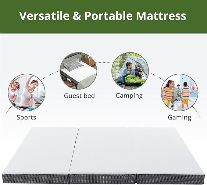 YUGYVOB Folding Mattress Twin Size, Foldable Mattress with Non-Slip Bottom and Removable Cover, 4-Inch for Camping, Guest Bed, RV (75" x 38" x 4")