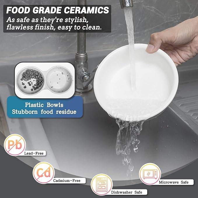 Ceramic Elevated Dog Bowl Set - Double Dog Bowls with Non-Slip Metal Stand - Raised Dog Food and Water Bowl Set - Dog Feeding Bowls - Pet Dishes for Puppies and Cats - 1 Cup - 13.5 fl oz - Matte White