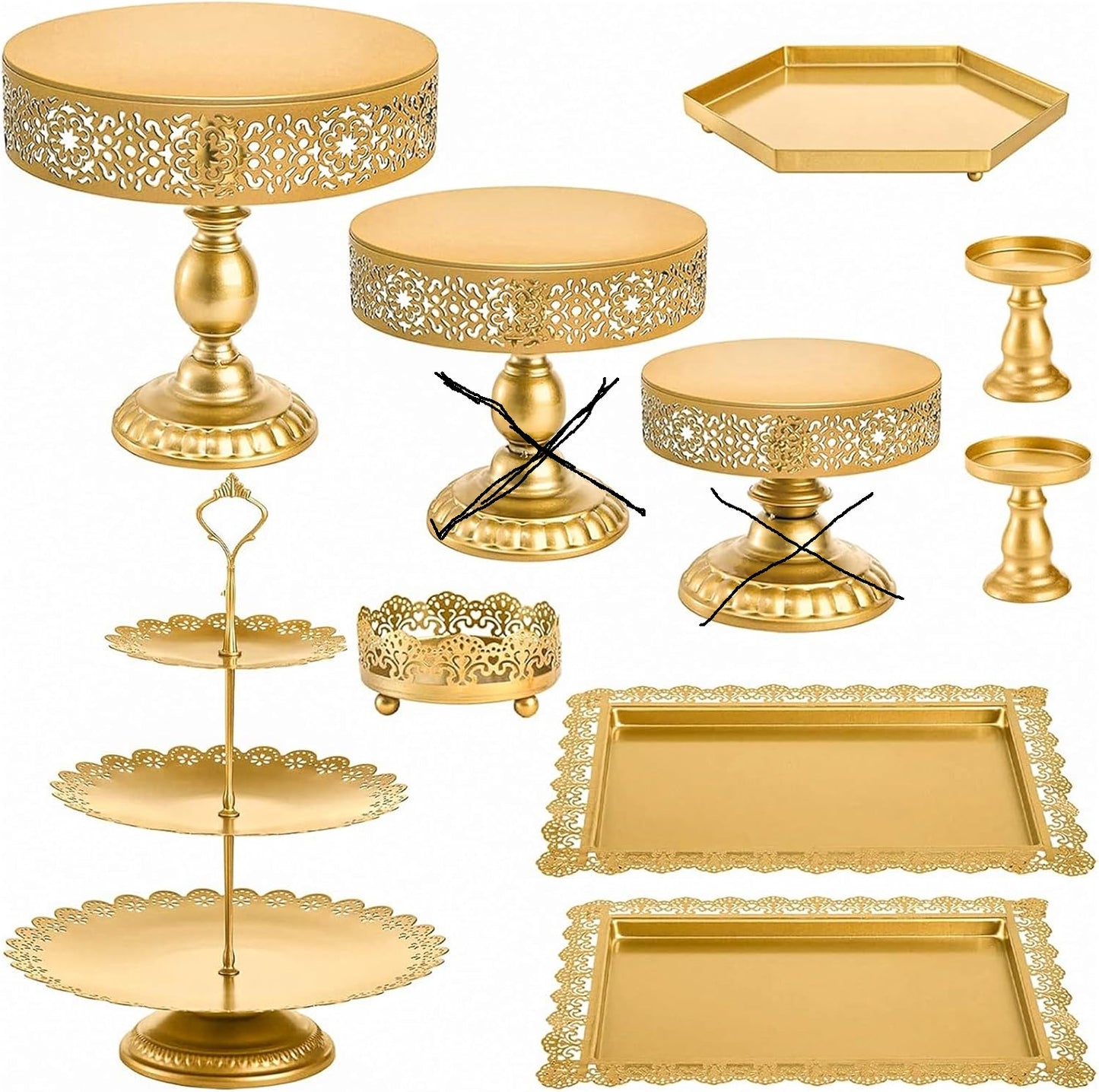 Gold Cake Stand Set, Metal Round Cupcake Holder Dessert Display Plate Serving Platter, Dessert Table Stands and Trays Set for Christmas, Wedding, Birthday, Anniversary, Tea Party Celebration Dessert Cake Display Plates-Gold