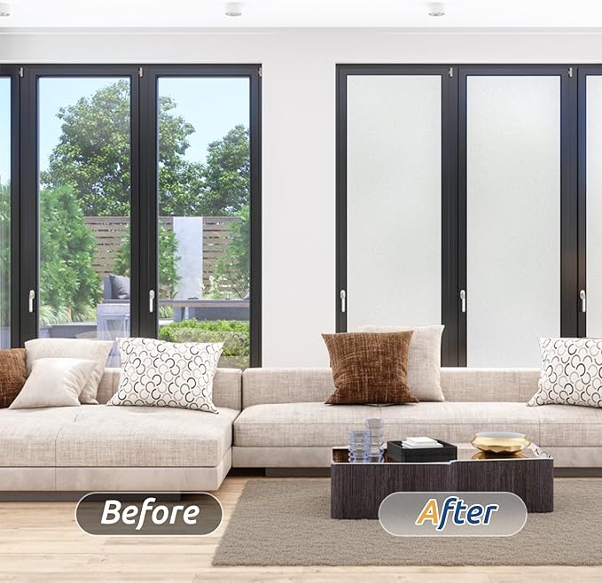 rabbitgoo Window Films for Privacy, Static Cling Frosted Glass Sticker, Non-Adhesive Privacy Film Sun Blocking Window Covering Frosting Vinyl Bathroom Sliding Glass Door, 90 x 400cm, Pure Frosted