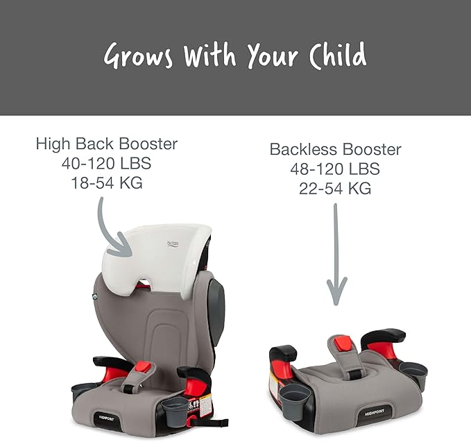 BRITAX Highpoint Backless Belt-Positioning Booster Seat, SafeWash Gray Ombre