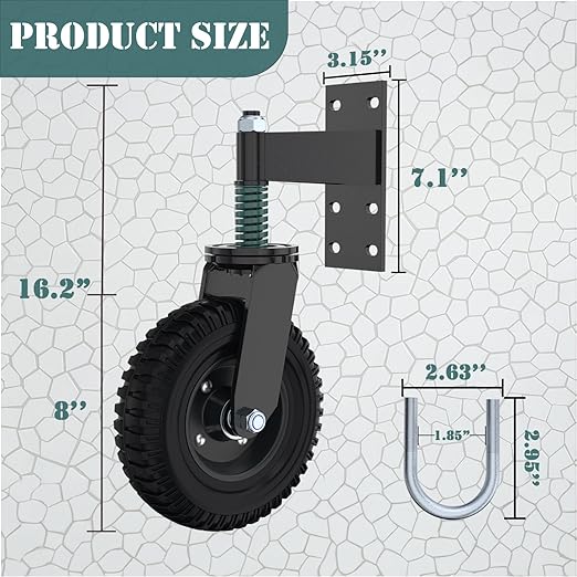 Lygoeege Fence Gate Wheel 8inch for Metal Tube Gate 600lb Capacity 360 Degree Rotating Spring Shock Absorbing Heavy Duty Casters with Screws and Wrenches?Black?
