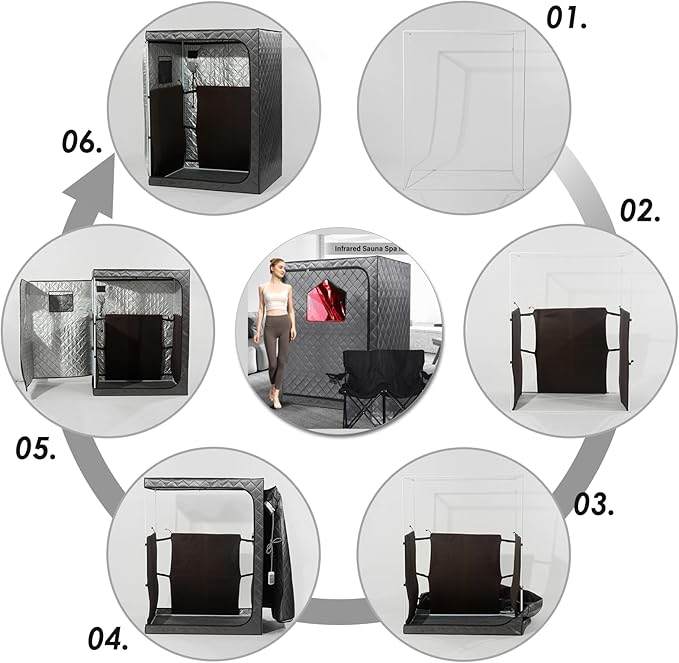 Smartmak Full Size Portable Sauna, Large Two Person Home Dry Saunas SPA with Time & Temperature Remote Control, 2 Seat Folding Chair, Light, Oversized Personal Sauna Box Privacy Tent Indoor Use, Grey