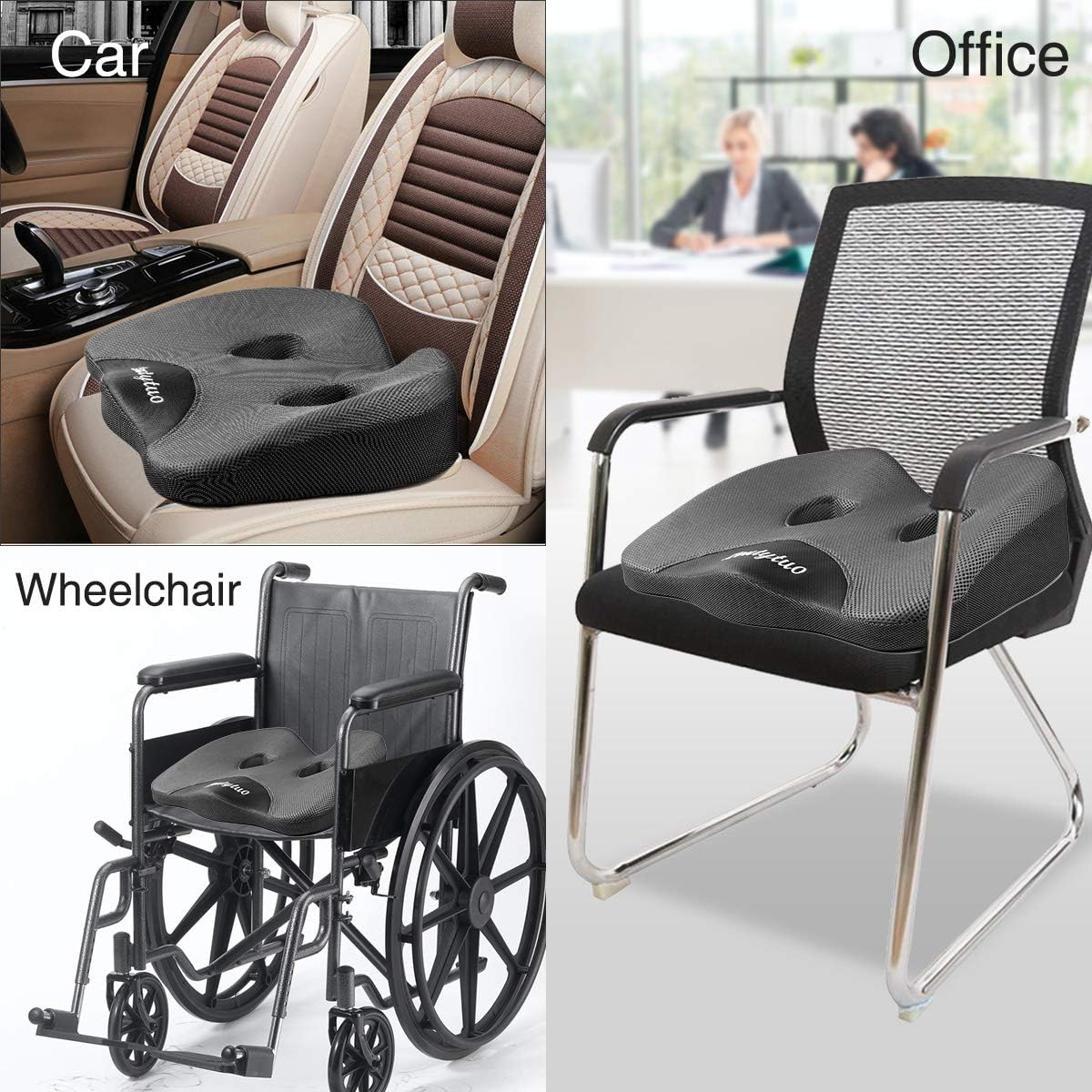 Loutytuo Seat Cushion Pillow,100% Memory Foam and Washable Cover,for Office Chair,Car Seat and Wheelchair,Tailbone & Sciatica & Back Pain Relief (Grey)