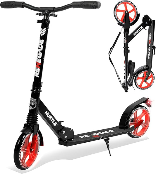 Hurtle Two Wheel Scooter for Teens, Smooth Gliding Kick Scooter for Adults w/Adjustable Height for Ages 8+, Portable All Terrain Scooter w/Carry Straps, Easy to Fold 63506