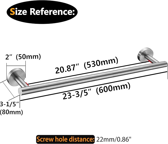 Nolimas Brushed Nickel Bath Towel Bar Single Bars Towel Rack Rod Classic Wall Mounted SUS304 Stainless Steel Bathroom Towel Holder Toilet Kitchen Towel Shelf Single Layer,24 inches