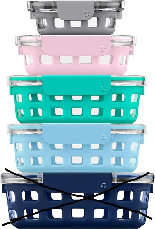 Ello Duraglass Mixed Meal Prep Sets Leak-Proof Glass Food Storage Containers with Silicone Sleeves and Airtight BPA-Free Lids, Dishwasher, Microwave, and Freezer Safe